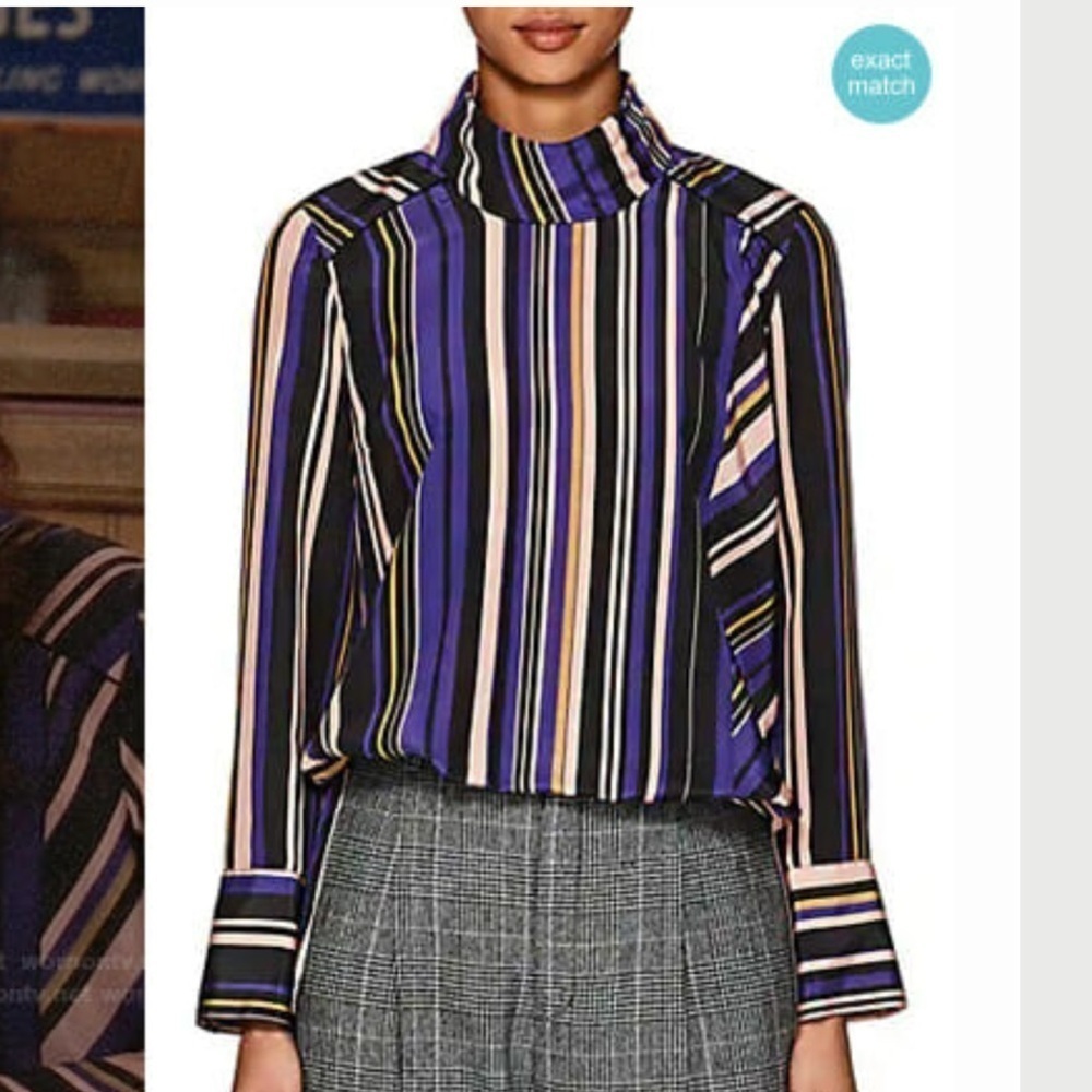 Akira Naka/Anthropologie Stripe Crepe Long Sleeve Mochneck Blouse Size 3/US8